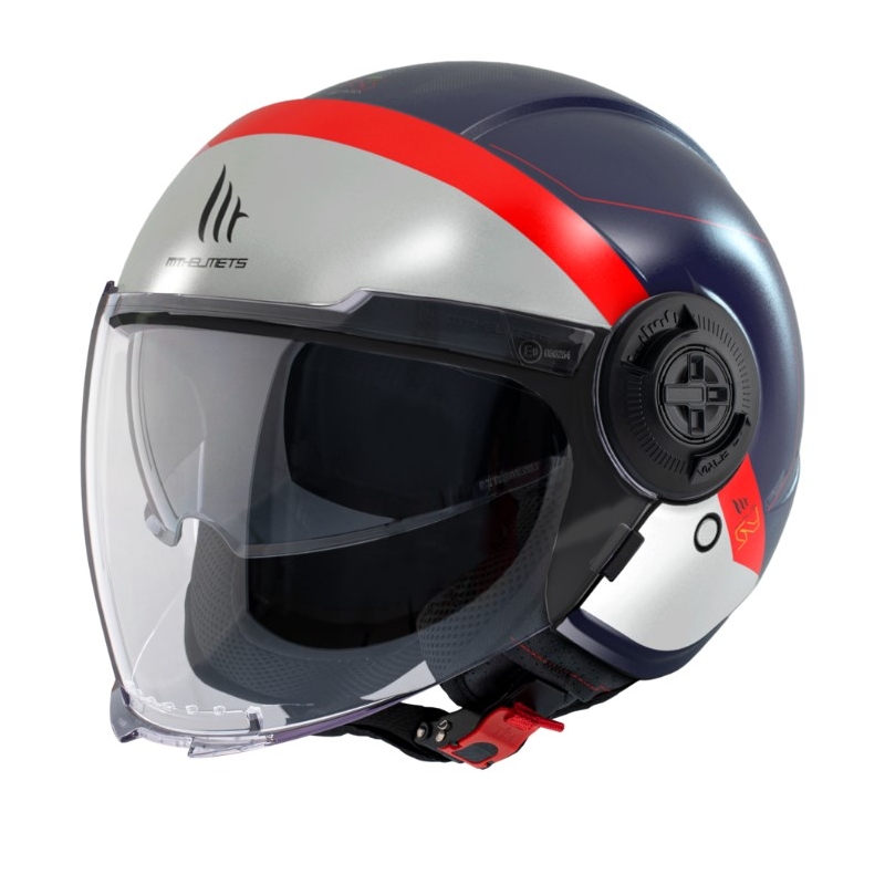 Cască de motocicletă deschisă MT Viale SV 68 Units D7 gri-roșu-albastru