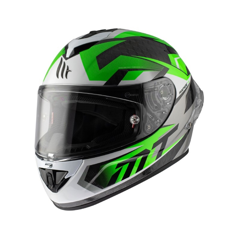 Cască moto integrală MT Rapide Pro Fugaz A6 negru-gri-alb-verde vânzare lichidare