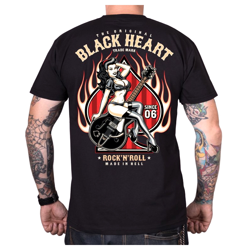 Tricou pentru bărbați Black Heart Pin Up Flames