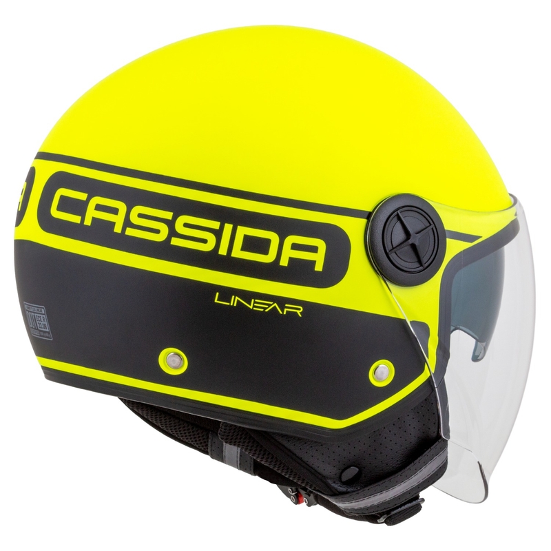 Cască de motociclist Cassida Handy Plus Linear galben-fluo-negru deschis