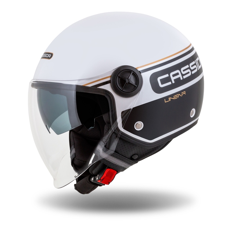 Cască de motociclist Cassida Handy Plus Linear deschisă alb-negru-auriu