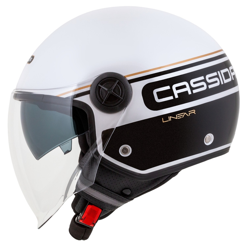 Cască de motociclist Cassida Handy Plus Linear deschisă alb-negru-auriu