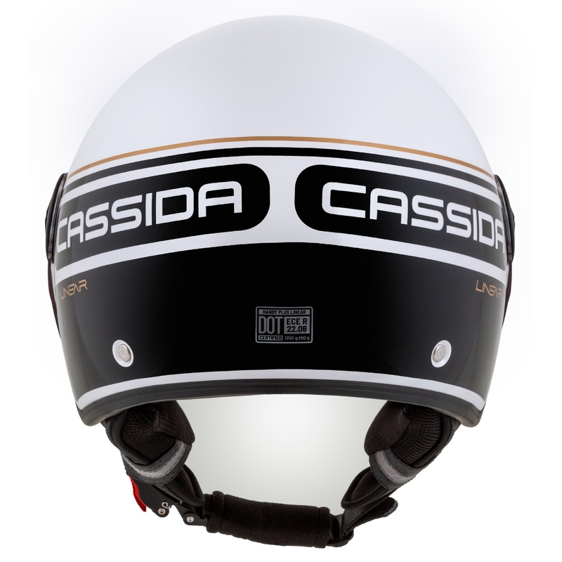Cască de motociclist Cassida Handy Plus Linear deschisă alb-negru-auriu