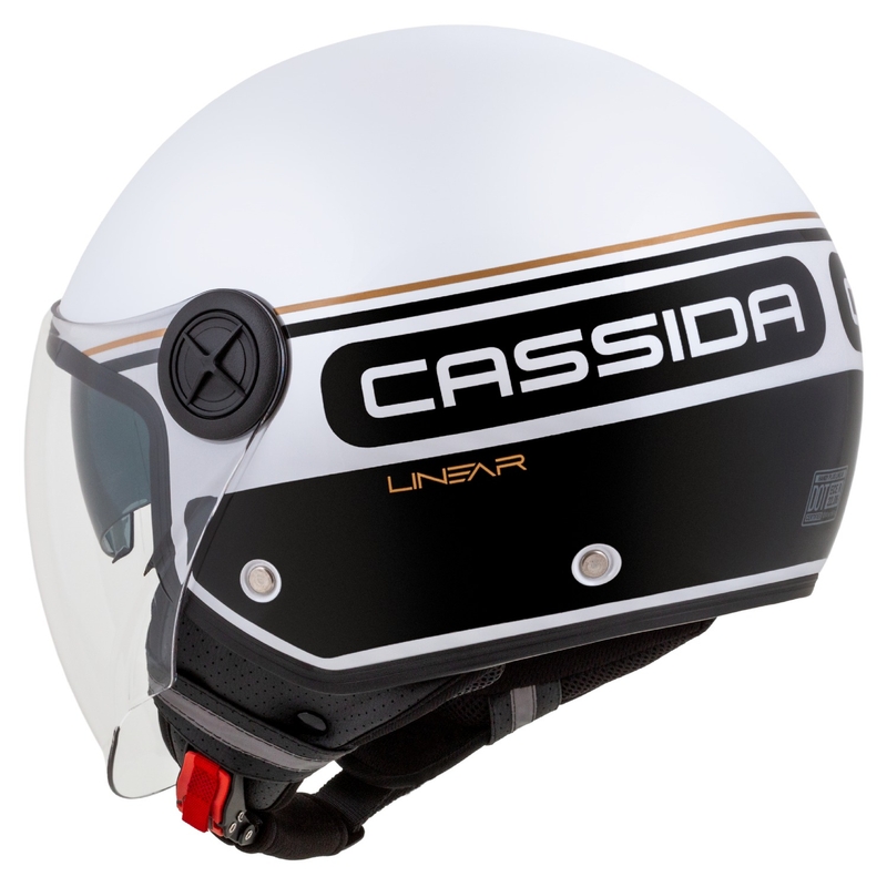 Cască de motociclist Cassida Handy Plus Linear deschisă alb-negru-auriu