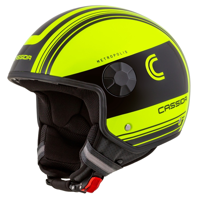 Cască de motocicletă deschisă Cassida Handy Metropolis Safety galben fluo-negru-reflectorizant gri deschis