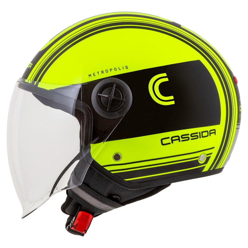 Cască de motocicletă deschisă Cassida Handy Metropolis Safety galben fluo-negru-reflectorizant gri deschis