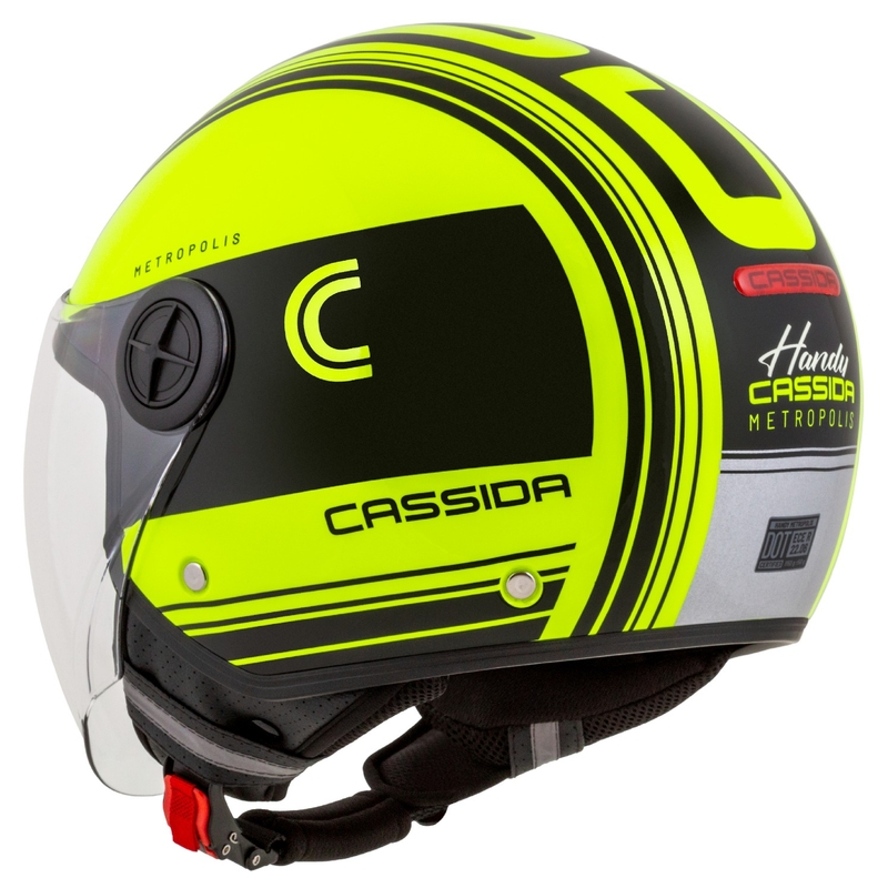 Cască de motocicletă deschisă Cassida Handy Metropolis Safety galben fluo-negru-reflectorizant gri deschis