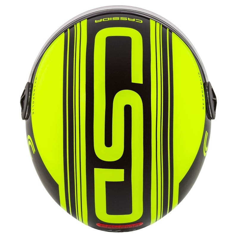 Cască de motocicletă deschisă Cassida Handy Metropolis Safety galben fluo-negru-reflectorizant gri deschis