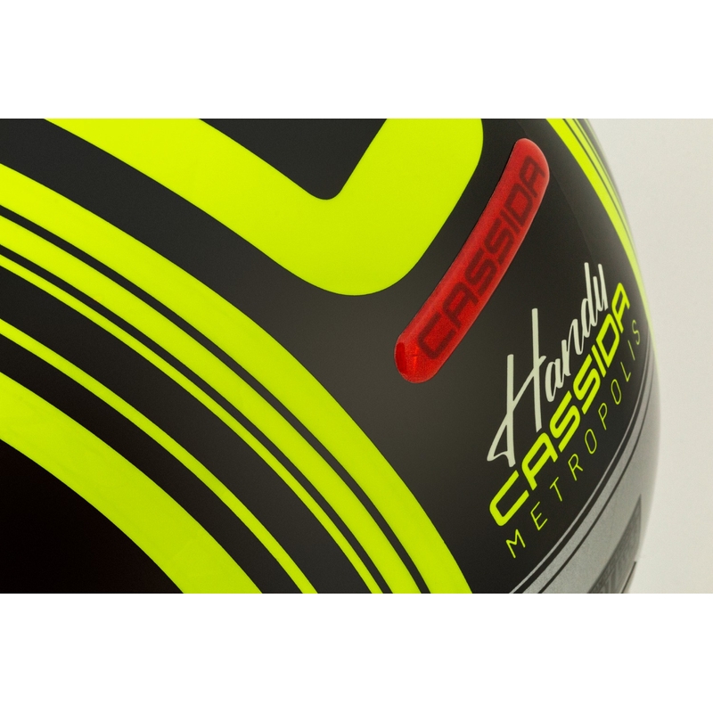 Cască de motocicletă deschisă Cassida Handy Metropolis Safety galben fluo-negru-reflectorizant gri deschis