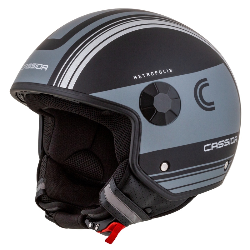 Cască de motocicletă Cassida Handy Metropolis Vision open face, neagră-gri reflectorizant