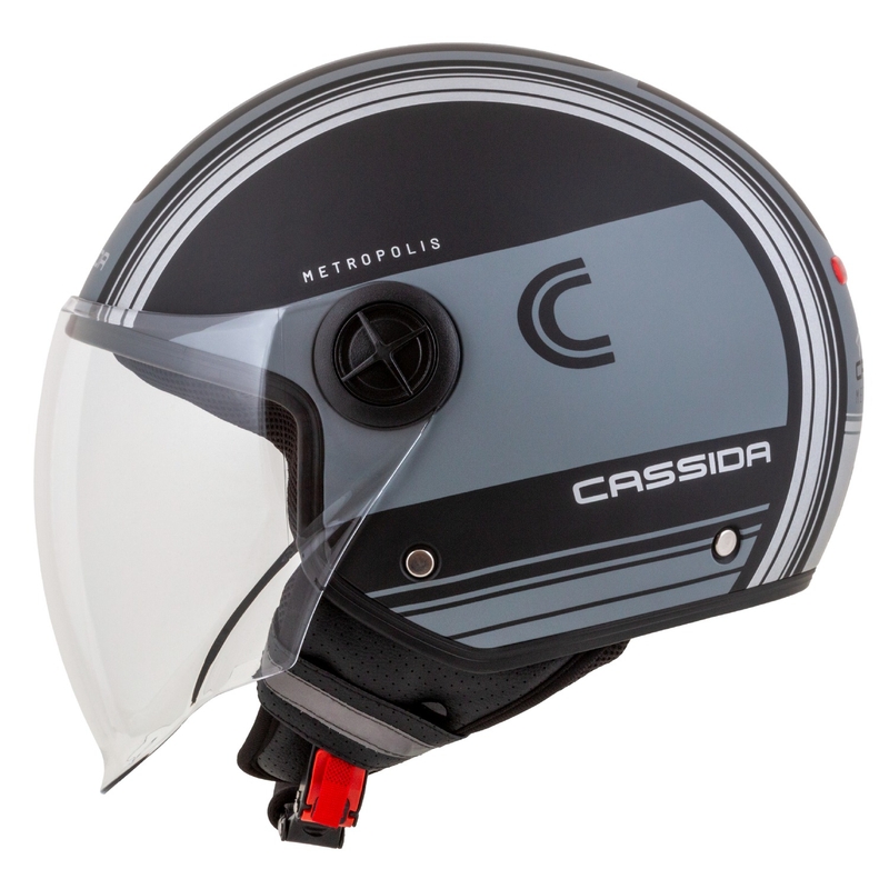 Cască de motocicletă Cassida Handy Metropolis Vision open face, neagră-gri reflectorizant