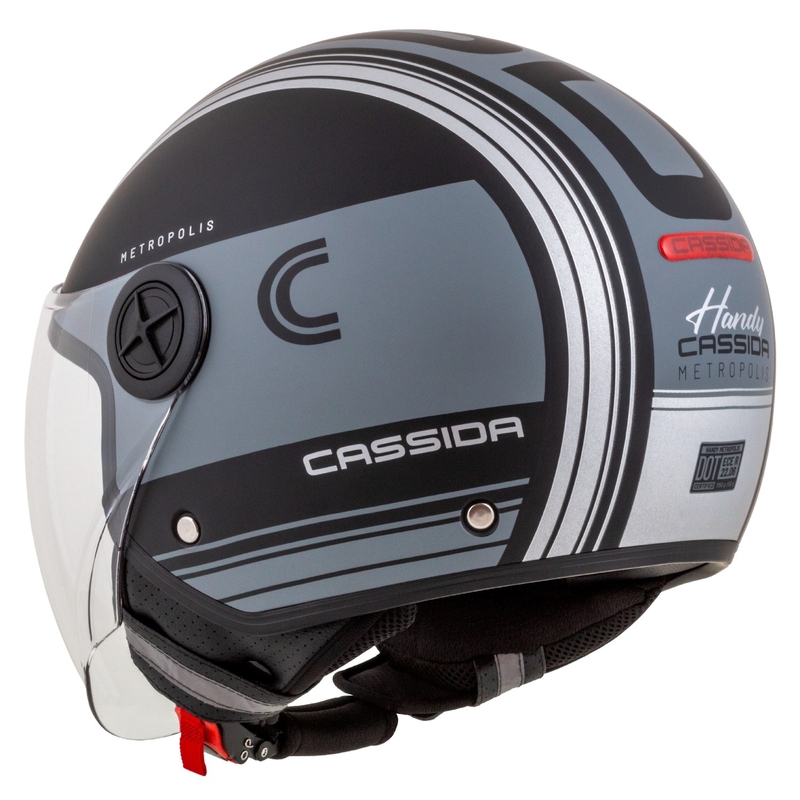 Cască de motocicletă Cassida Handy Metropolis Vision open face, neagră-gri reflectorizant