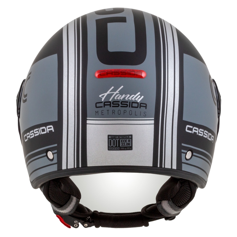 Cască de motocicletă Cassida Handy Metropolis Vision open face, neagră-gri reflectorizant