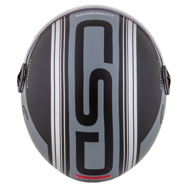 Cască de motocicletă Cassida Handy Metropolis Vision open face, neagră-gri reflectorizant