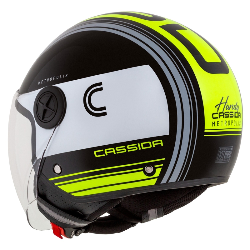 Cască de motocicletă Cassida Handy Metropolis Negru-alb-galben-fluo-gri deschis Casca de motocicletă Cassida Handy Metropolis Black-White-Fluo Yellow-Grey
