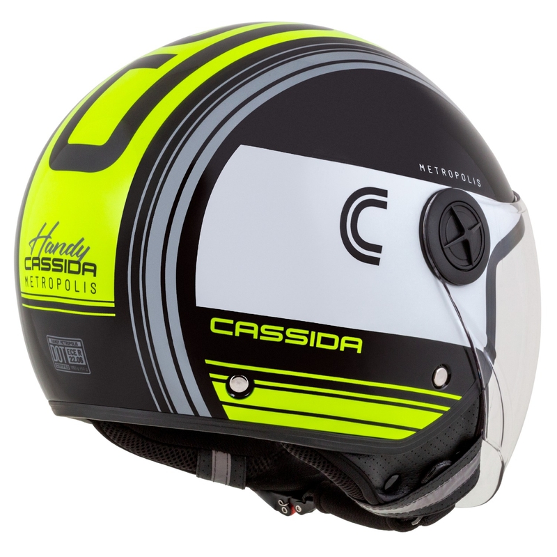 Cască de motocicletă Cassida Handy Metropolis Negru-alb-galben-fluo-gri deschis Casca de motocicletă Cassida Handy Metropolis Black-White-Fluo Yellow-Grey
