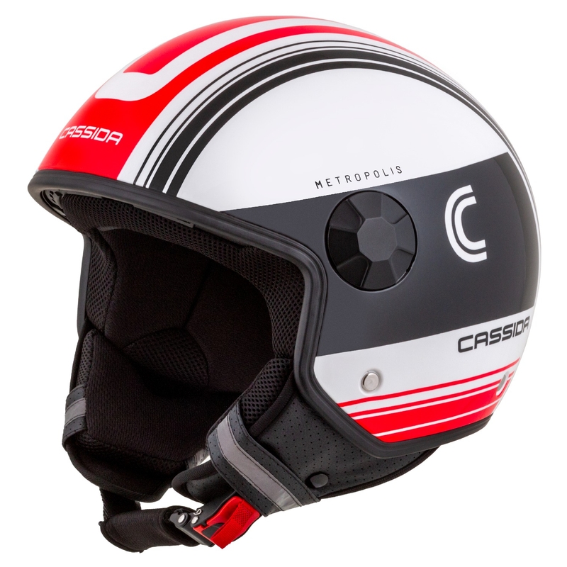 Cască motocicletă deschisă Cassida Handy Metropolis negru-alb-roșu