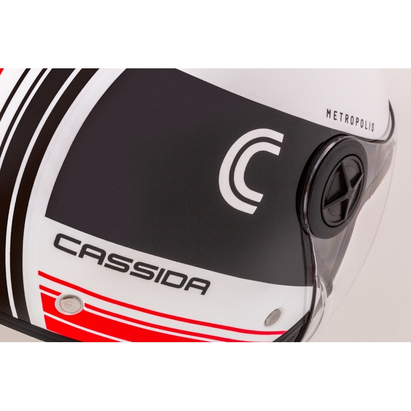 Cască motocicletă deschisă Cassida Handy Metropolis negru-alb-roșu
