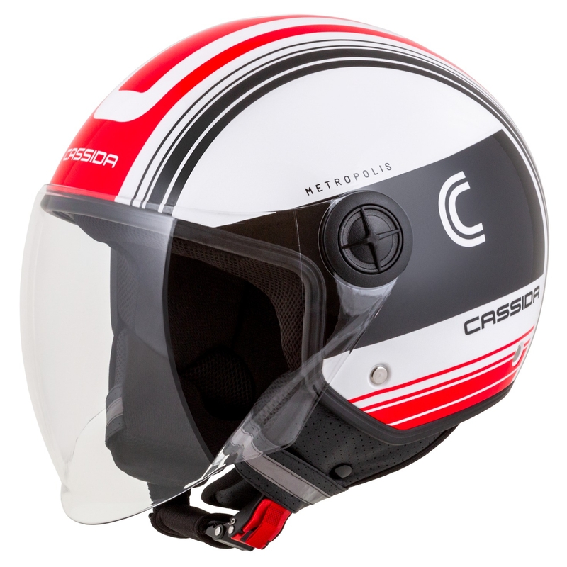 Cască motocicletă deschisă Cassida Handy Metropolis negru-alb-roșu