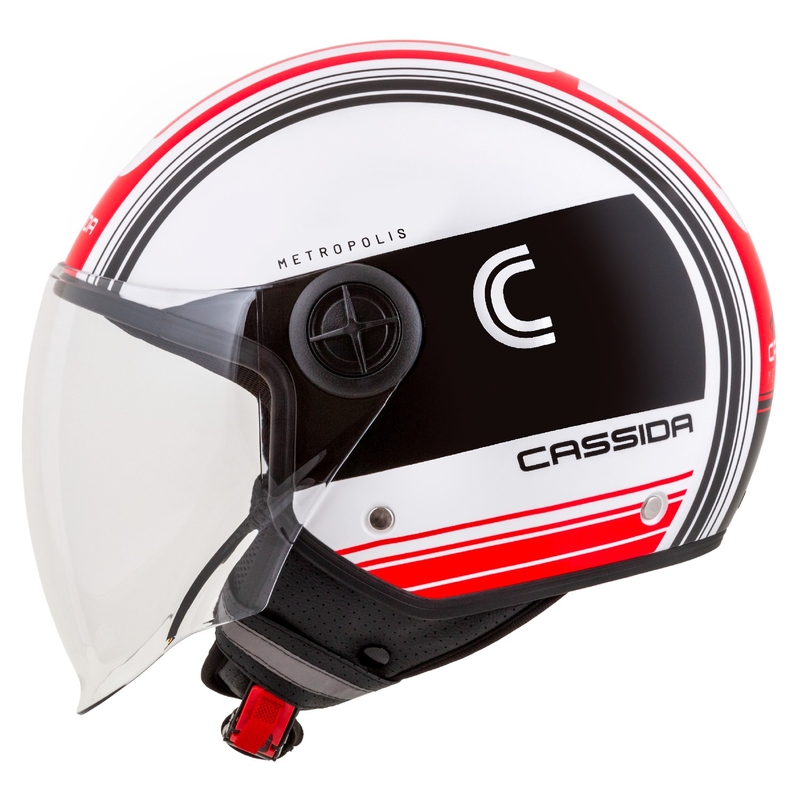 Cască motocicletă deschisă Cassida Handy Metropolis negru-alb-roșu