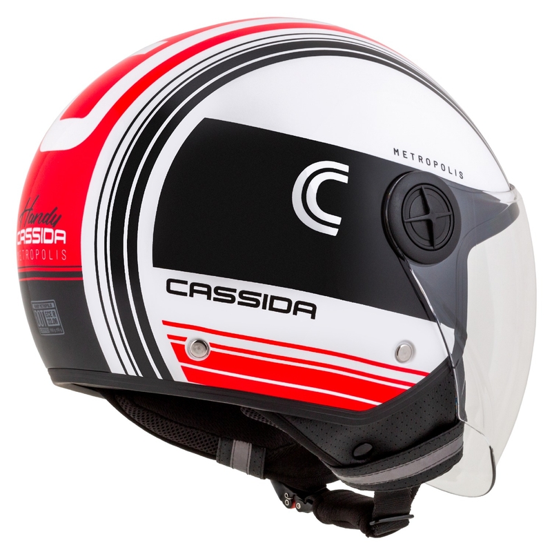 Cască motocicletă deschisă Cassida Handy Metropolis negru-alb-roșu