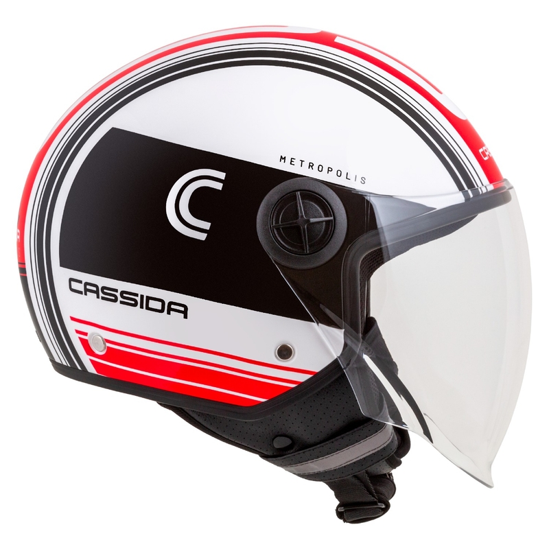 Cască motocicletă deschisă Cassida Handy Metropolis negru-alb-roșu