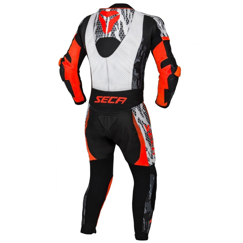 SECA SRS One costum de motociclist dintr-o singură bucată negru-alb-alb-roșu-fluo lichidare