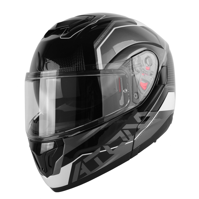 Cască de motociclist MT Atom SV Quark negru-gri-alb cu clapetă flip-up lichidare