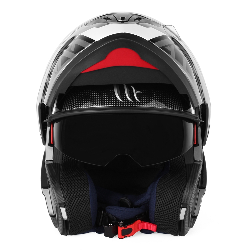 Cască de motociclist MT Atom SV Quark negru-gri-alb cu clapetă flip-up lichidare