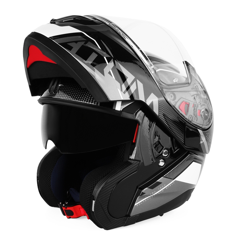 Cască de motociclist MT Atom SV Quark negru-gri-alb cu clapetă flip-up lichidare