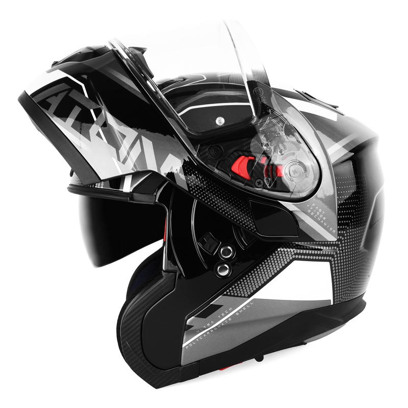 Cască de motociclist MT Atom SV Quark negru-gri-alb cu clapetă flip-up lichidare