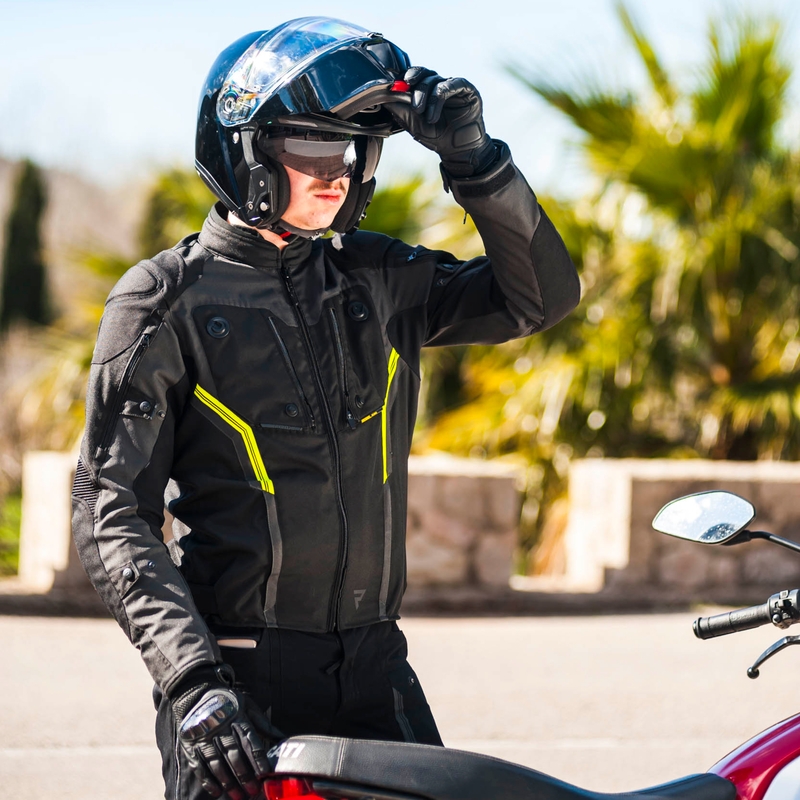 Jachetă de motociclist Rebelhorn Borg negru-cenușiu închis-galben-fluo