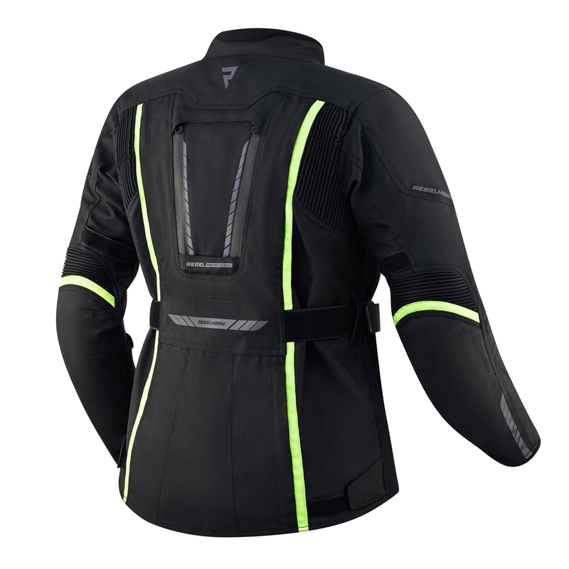 Jachetă moto pentru femei Rebelhorn Hiker III negru-galben-fluo lichidare