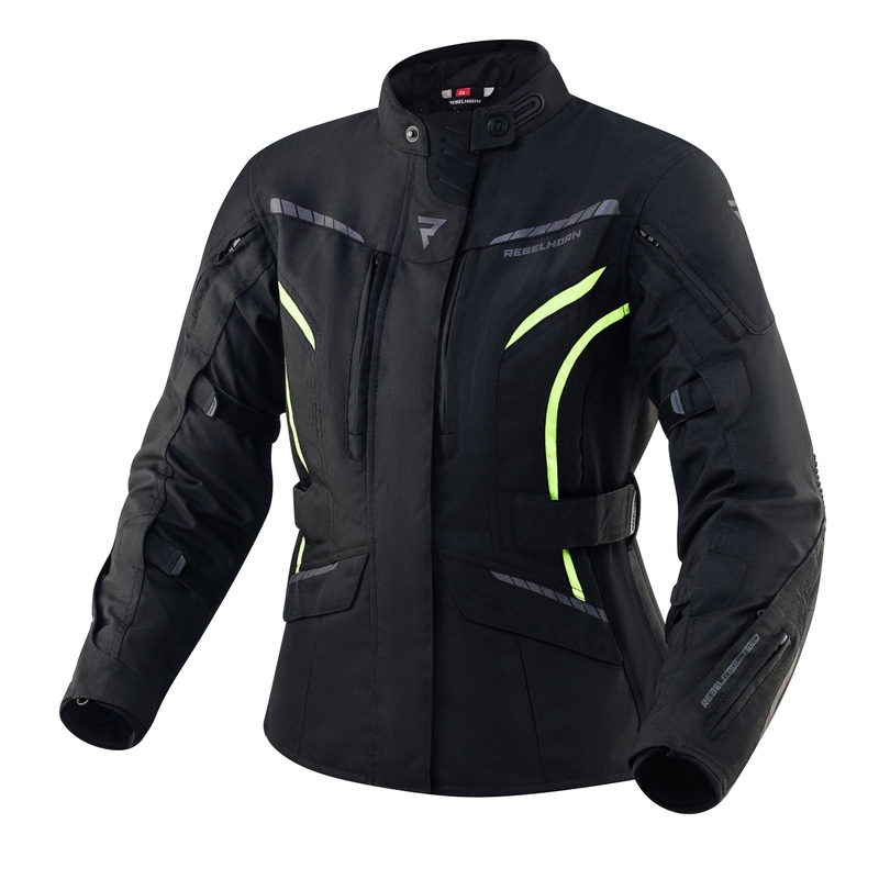 Jachetă moto pentru femei Rebelhorn Hiker III negru-galben-fluo lichidare