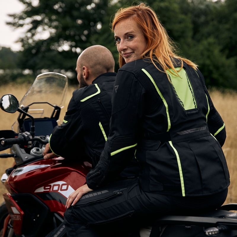 Jachetă moto pentru femei Rebelhorn Hiker III negru-galben-fluo lichidare