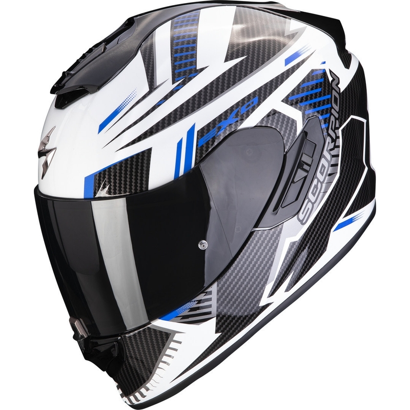 Cască integrală pentru motociclete Scorpion EXO-1400 EVO Air Shell alb-albastru