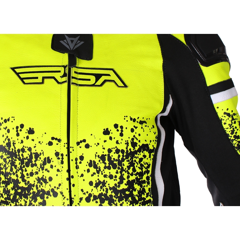 Salopetă de motociclist RSA GT2 negru-alb-alb-galben-fluo lichidare