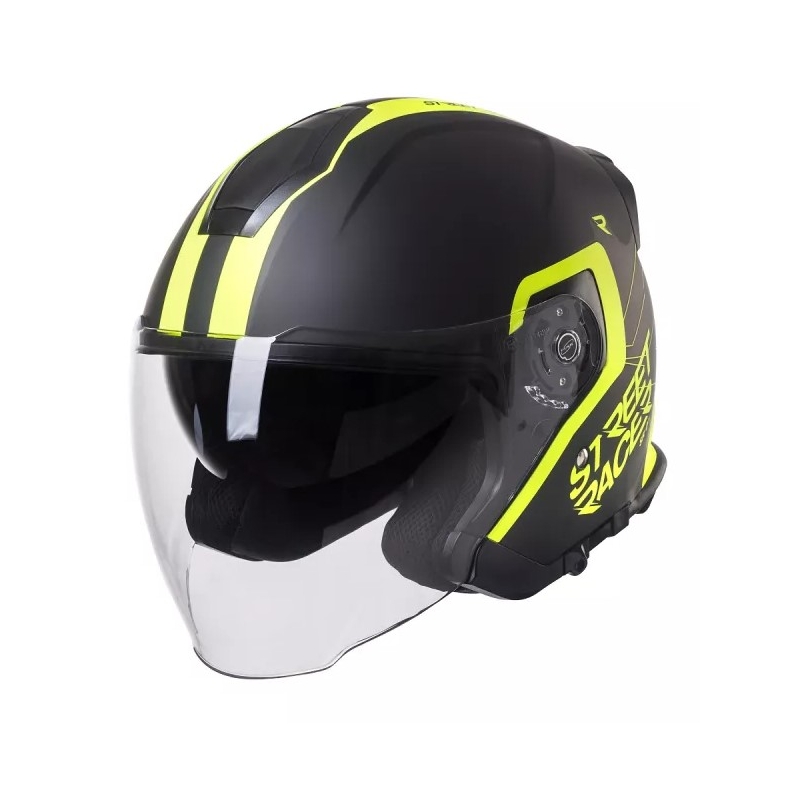 Cască moto open-face Street Racer SR 01 negru-galben fluorescent - calitate II