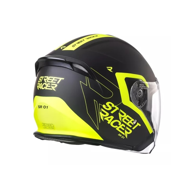 Cască moto open-face Street Racer SR 01 negru-galben fluorescent - calitate II