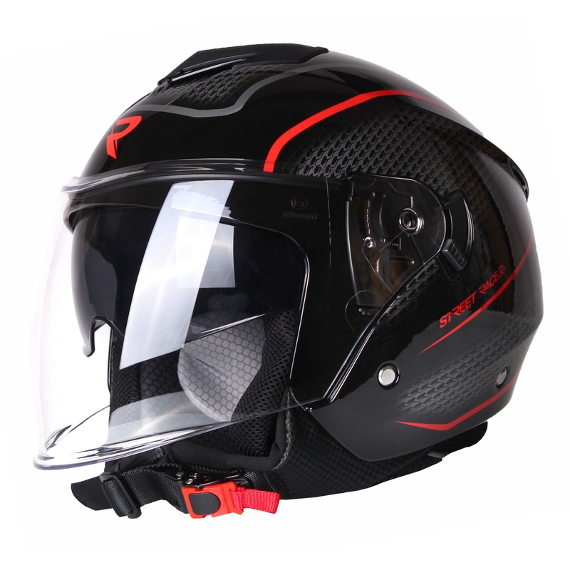 Cască moto open-face Street Racer Pilot negru-roșu - calitate II
