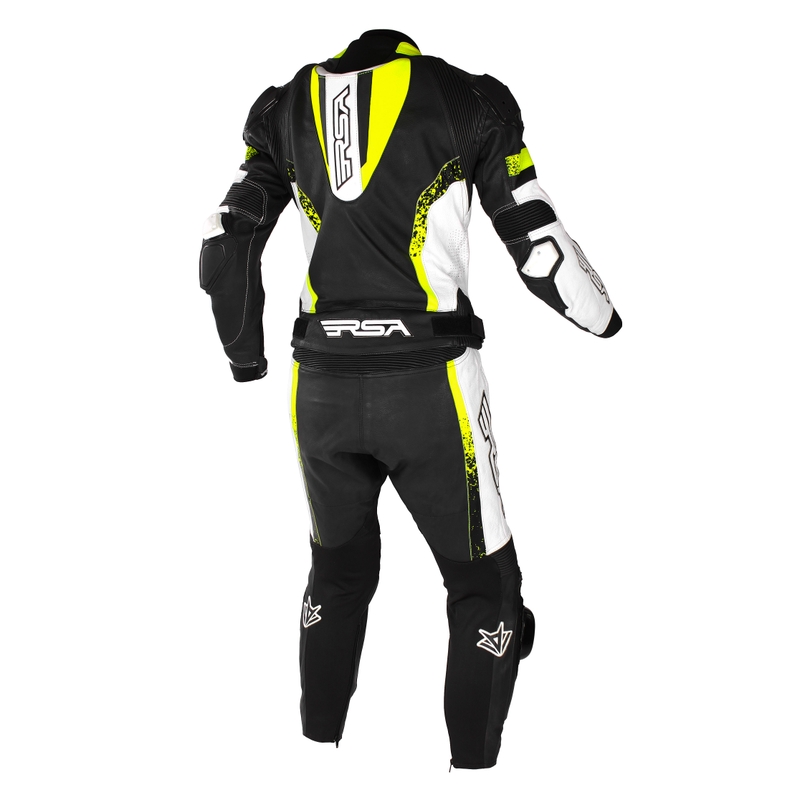 Salopetă de motociclist RSA Imola 2 negru-alb-alb-galben-fluo lichidare