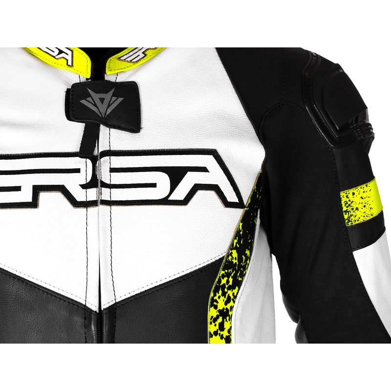 Salopetă de motociclist RSA Imola 2 negru-alb-alb-galben-fluo lichidare