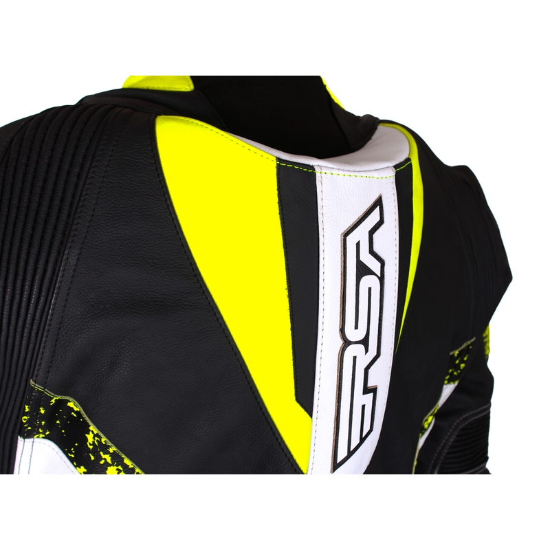 Salopetă de motociclist RSA Imola 2 negru-alb-alb-galben-fluo lichidare