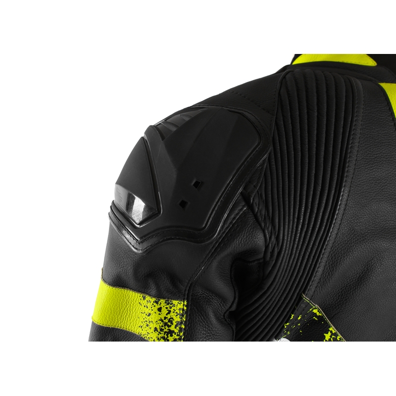 Salopetă de motociclist RSA Imola 2 negru-alb-alb-galben-fluo lichidare