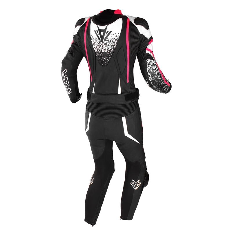 Costum de motocicletă pentru femei RSA GT2 negru-alb-roz fluo la reducere lichidare