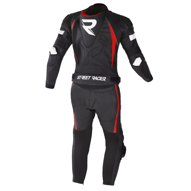 Salopetă de motociclist Street Racer Fast Track 2 negru, alb și roșu lichidare