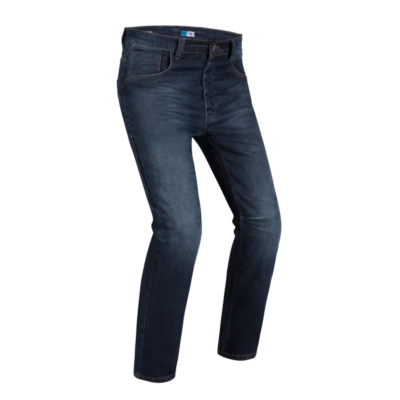 Blugi motociclete PMJ Jackson albastru cropped lichidare
