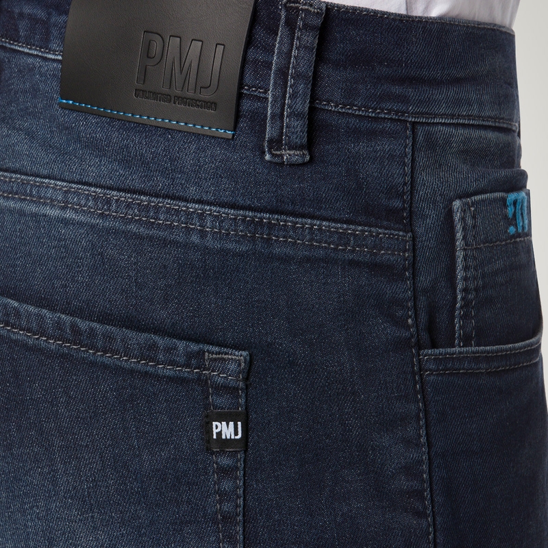 Blugi motociclete PMJ Jackson albastru cropped lichidare