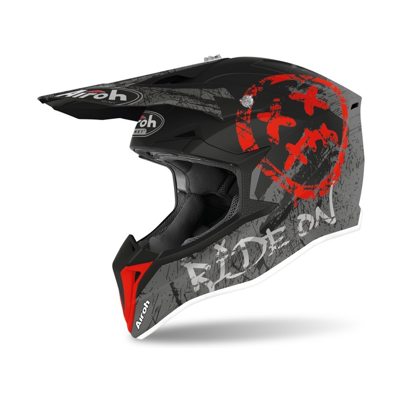 Cască de motocross pentru copii Airoh Wraap Youth Smile negru-gri-roșu