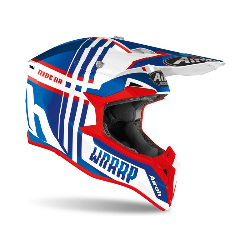 Cască de motocros pentru copii Airoh Wraap Youth Broken albastru-alb-roșu